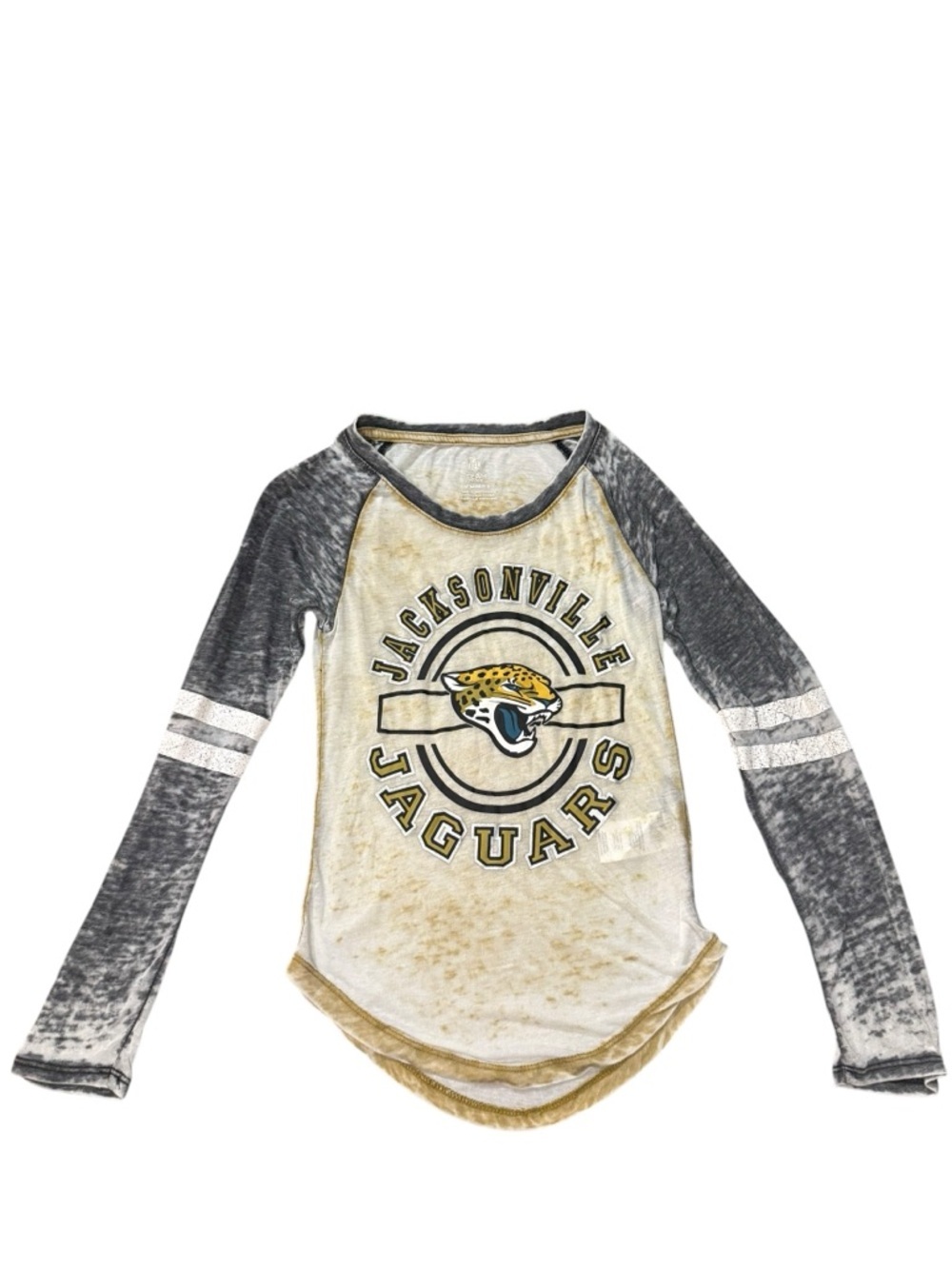 Jacksonville Jaguars Girls Medium NFL Long Sleeve Raglan Burnout Top Gray Cream